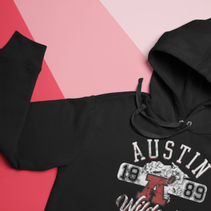 Austin Wildcats distressed logo on black hoodie